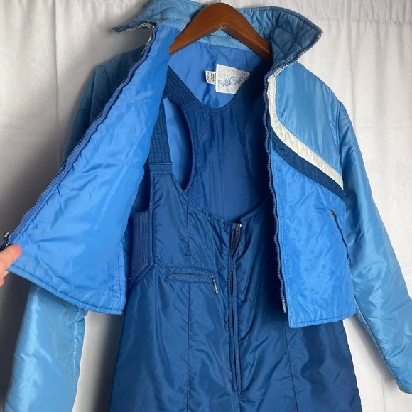 Vintage Ski Jacket & Bib 1970s Swing West Size Small Light Blue Retro Snow Gear. - Picture 4 of 10